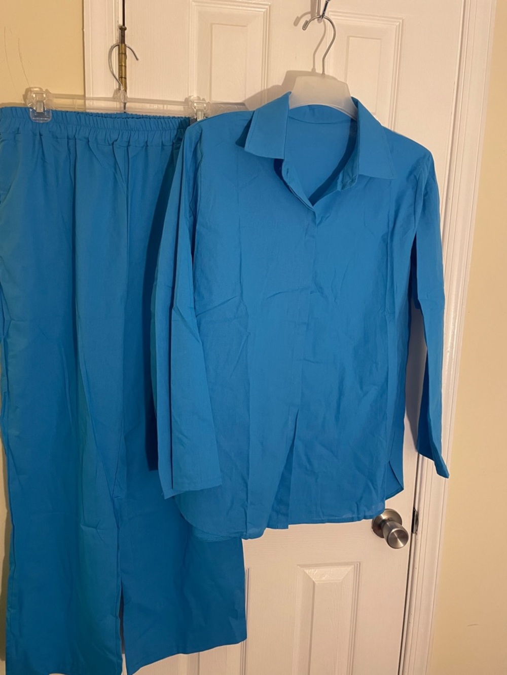 Turquoise Ocean Blue Woven Polyester Pants Suit XXL